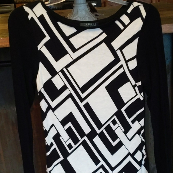 Lauren Ralph Lauren Black & White Geometric Sweater Dress - Women's Small - Picture 2 of 5